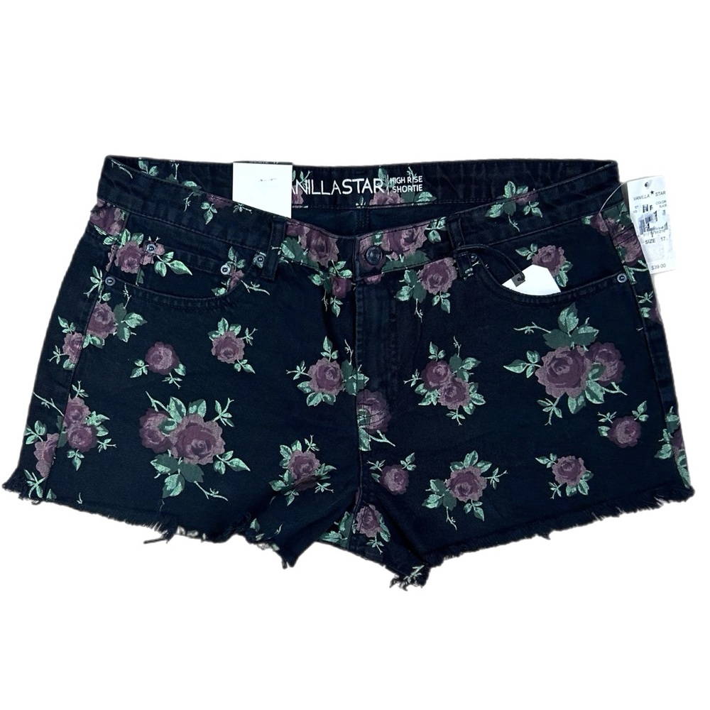 Vanilla Star Women High Rise Shortie Floral  Black Shorts Junior Size 17